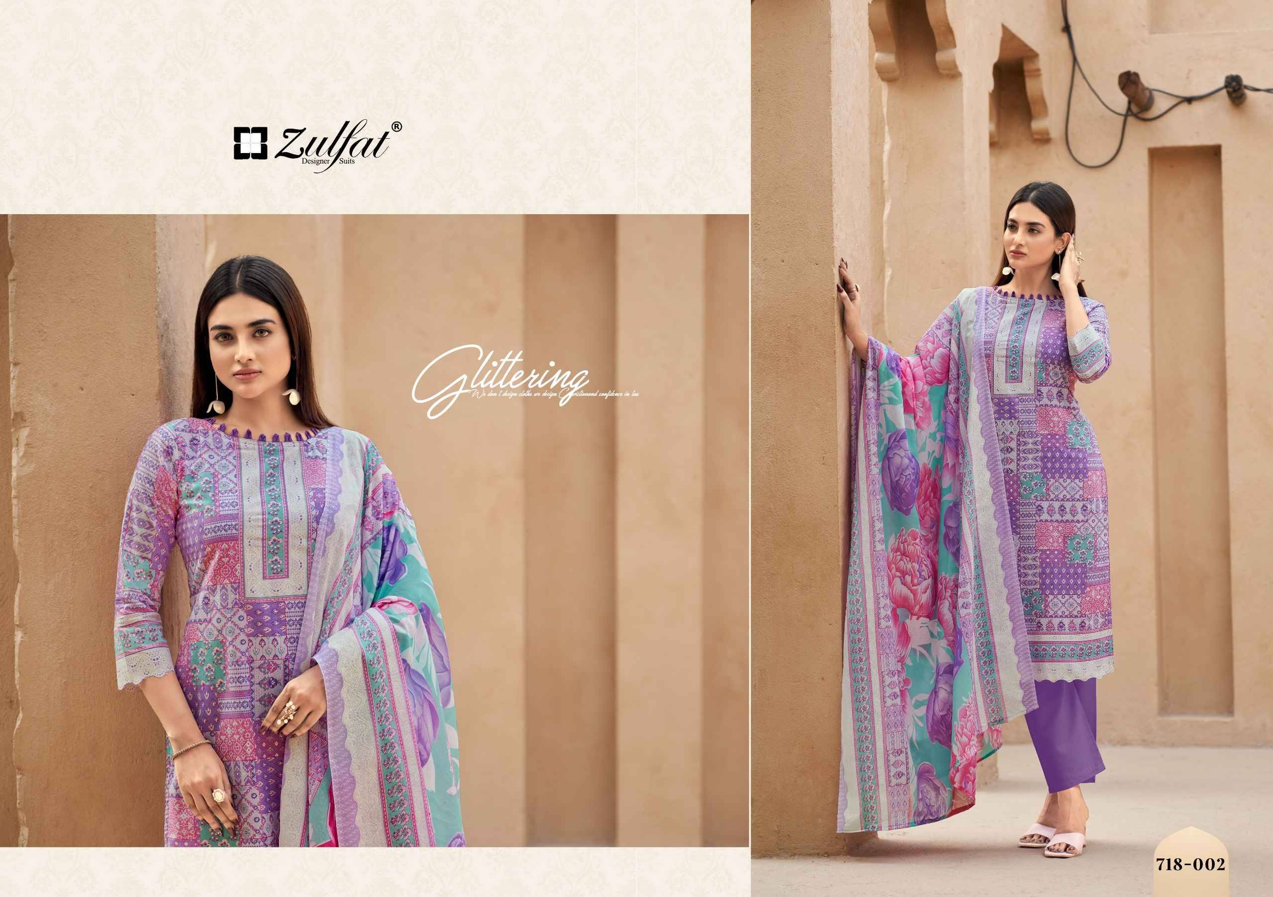 TANAIRA By Zulfat Designer Suits 718 Series Beautiful Stylish Festive Suits Fancy Colorful Casual Wear & Ethnic Wear & Ready To Wear Heavy Cotton Print Dresses At Wholesale Price